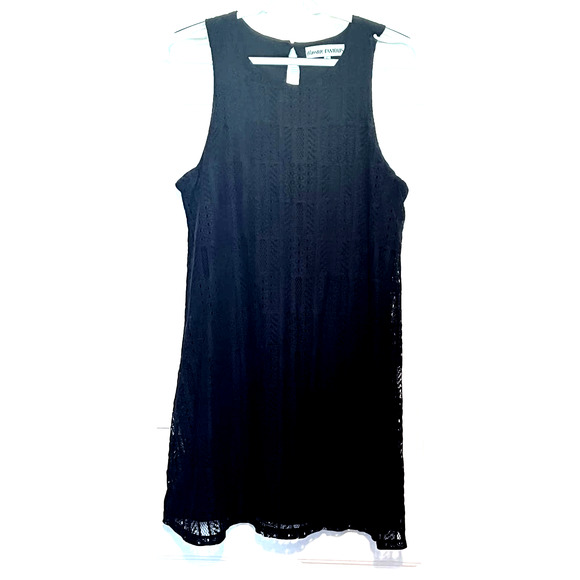 Almost Famous Woman's Black Lacey Sleeveless Dress Size L 32" Long X 18" Ptp